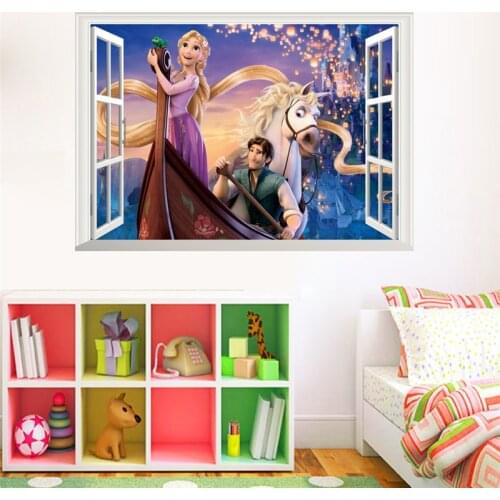 Disney Cartoon Rapunzel Wall Stickers For Kids Room Girls Bedroom Accessories Decor Wall Decals 3D Window Sticker Poster Mural