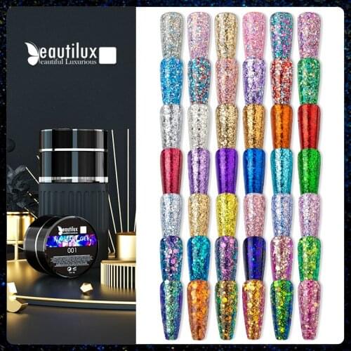 Beautilux Glitter Nail Gel Polish Dazzling Sparkling Flashing Bling Holographic Mermaid Sequins Gels Lacquer Nail Art Varnish