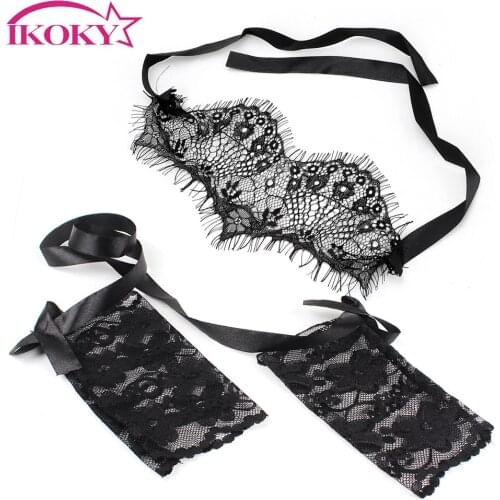 IKOKY 1 Set Black Sexy Lace Eye Mask With Handcuffs Bondage Blindfold Sets Sex Toys for Couples Women Exotic New Adult Games