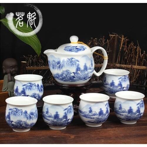 Ceramic Tea Set,Blue and white porcelain KungFu Teapot and teasets