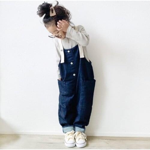 Family Matching Outfits Mom And Kids Pants Autumn Korean Fashion Loose Denim Jumpsuits For Mother Daughter And Son Family Look