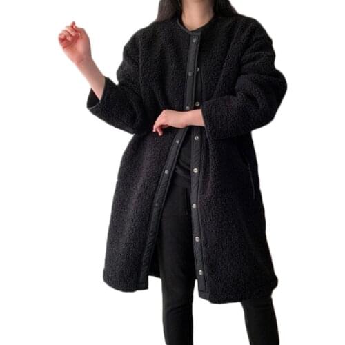 Thick Parkas Women 2020 New Winter Jacket Loose Lamb Wool Coat Student Mid-long Large Size Lamb Velvet Padded Coat NS2223