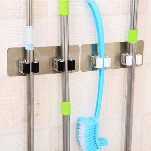 Multi-Purpose Adhesive Wall Mounted Hooks Mop Organizer Holder Rack Broom Hanger Kitchen Bathroom Strong Hooks Home Accessories
