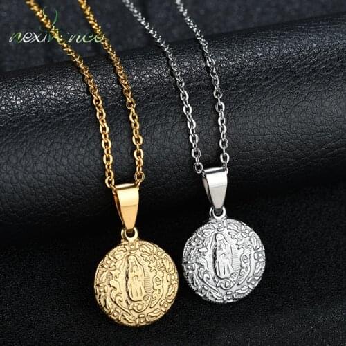 Nextvance Christmas Religious Virgin Mary Coin Necklace Stainless Steel medal Pendants Necklaces Women Men Amulet Gifts