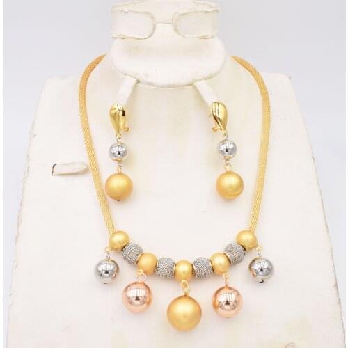 NEW style High Quality Ltaly 750 Gold 3color Jewelry Set For Women african beads jewlery fashion necklace set earring jewelry