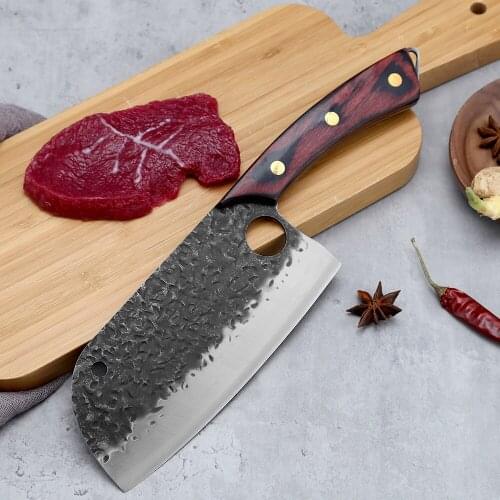 Sowoll Kitchen Knife Sharp Blade Hammered Pattern Cleaver Slicing Vegetable Cutting Meat Slicer Cooking Knife With Wood Handle