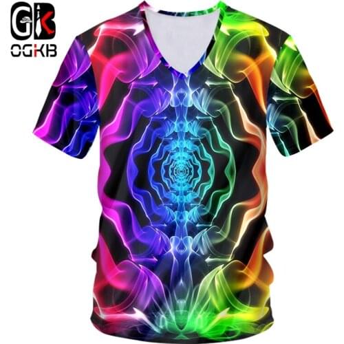 OGKB New Mens Shirts Casual Colorful Smoke V-neck Tshirt Dropshipping Summer China 3D T-Shirt Suppliers Wholesale