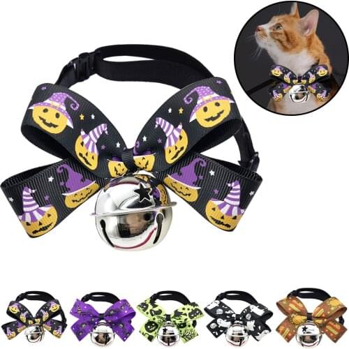 Pet Collar With Bell Fashion Adjustable Bowknot Bell Decor Dog Collar Pet Bowtie Clothing Accessories For Halloween Dropshipping