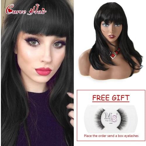 Full Cap Synthetic Wigs Long Straight Natural Black Hair Female Bang Hairstyle Wigs Heat Resistant Synthetic Fiber Womens Wig