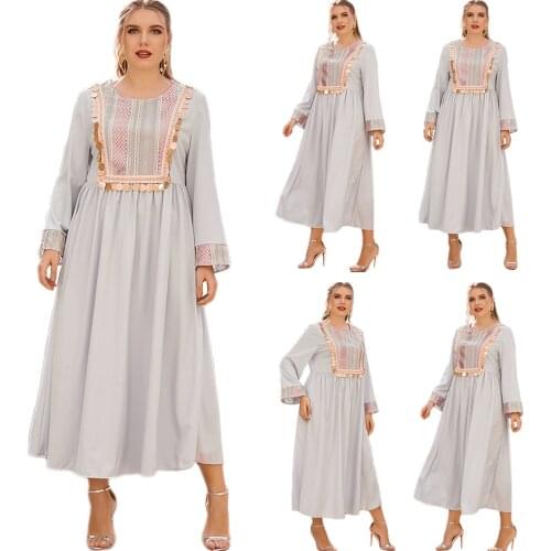 Abaya Print Casual Loose Spring Long Dress Sequins Muslim Arab Ramadan Spring Maxi Robe Gown Middle East Islamic Kaftan Fashion