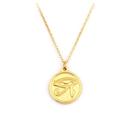 RIR Stainless Steel Gold Round Eye Of Horus Necklace African Sacred Eagle Head Eye Of Horus Pendant Clothes Accessories