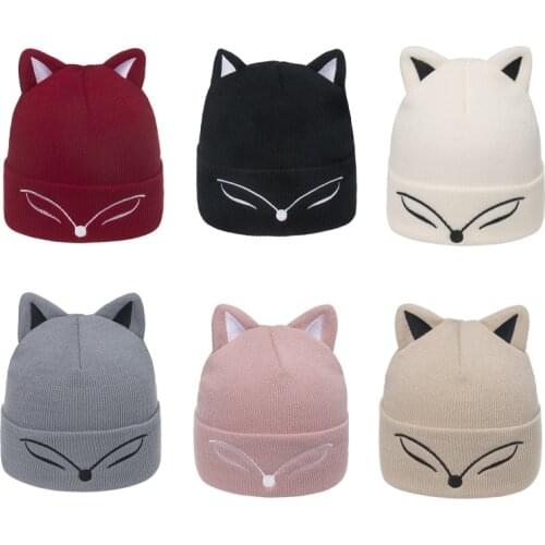 Unisex Cute Animal Eyes Embroidery Beanie Hat Ears Winter Knit Ski Skull Cap 649C