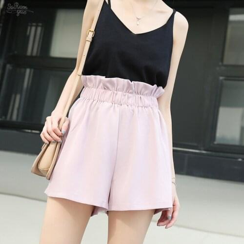 Korean Streetwear Summer Women Shorts 2020 New Arrival Waist Wide Leg Shorts Black Pink High Elastic Waist Shorts Femme 8738 50