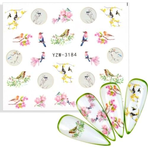 1pcs Water Decals Nail Sticker Blossom Flower Sliders Flamingo Parrot Bird Jungle Wraps Nail Art Decoration Manicure