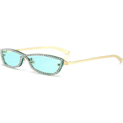 Veshion Orange Women Rhinestone Sunglasses Green Clear Color Small Sun Glasses for Ladies Accessories Female Uv400 Metal