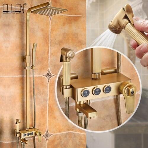 Thermostatic Shower Sets Antique Bronze Rain Shower Faucet with Bidet Spray Bathroom Rainfall Shower Faucet EL4103