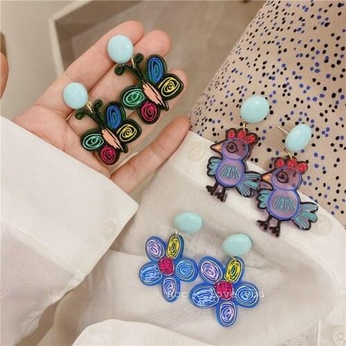 U-Magical Korean Multicolor Arcylic Graffiti Butterfly Animal Dangle Earrings for Women Textured Earrings Jewelry Pendientes