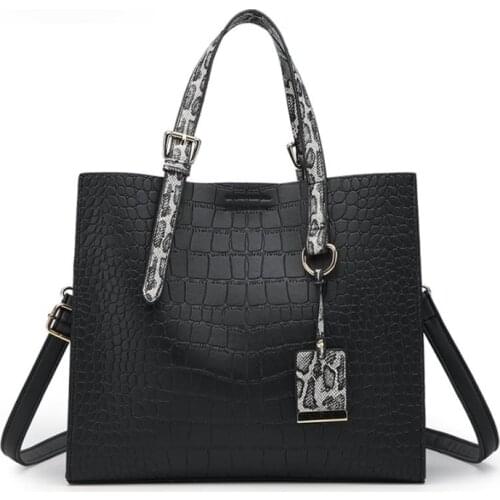 Valenkuci Solid Color Simple Style Female Handbags Alligator PU Leather Shoulder Bag For Women All-Match Ladies Casual Crossbody