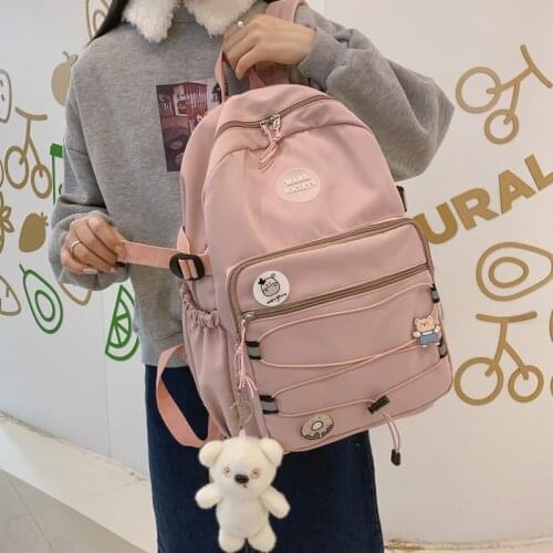 High Quality Drawstring Cute Backpack Women Pure Color College Girls School Bags For Teenage Girl Badge Backpacks Shoulder bags