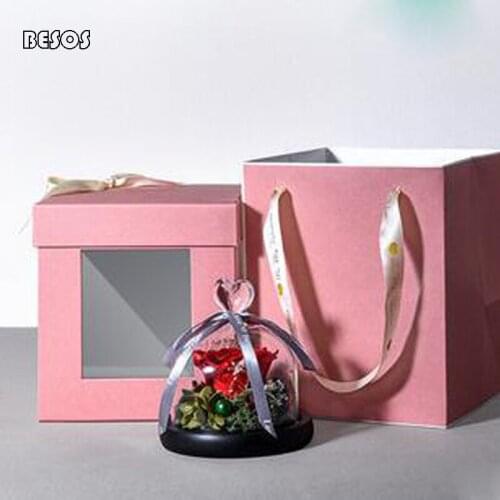High-end Pink Gray Side Window Valentines Day Christmas And New Year Cake Jewelry Flowers Self-selling Square Gift Box B097D