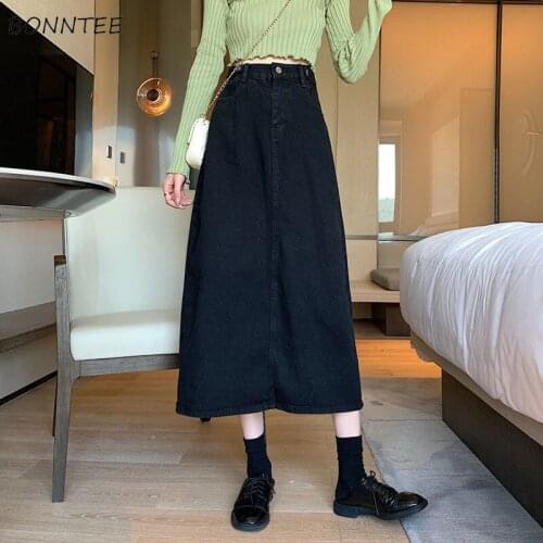 Skirts Women Spring Pure Color Causal Loose All Match Female Korean Style Button Mujer De Moda High Waist Hipster Retro Students
