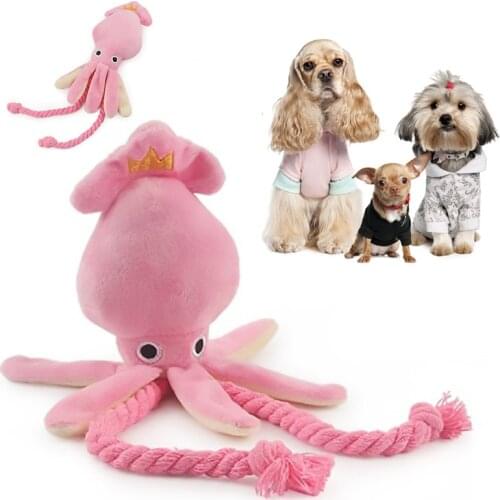 Funny Dog Squeaky Toys Pink Octopus Shaped Dog Interactive Toy Cute BB Plush Pet Puppy Rope Chew Dog Accessories Pet Supplies