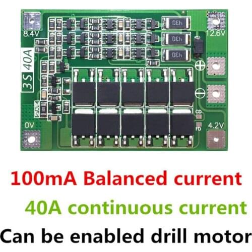 3S 40A Lithium Li-ion Battery Charger Protection PCB BMS Board With Balance For Drill Motor 11.1V 12.6V Lipo Cell Module