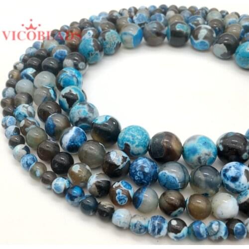 Factory Price Natural Stone light Blue Fire Agates Beads 16"/Strand 6 8 10 12MM Pick Size