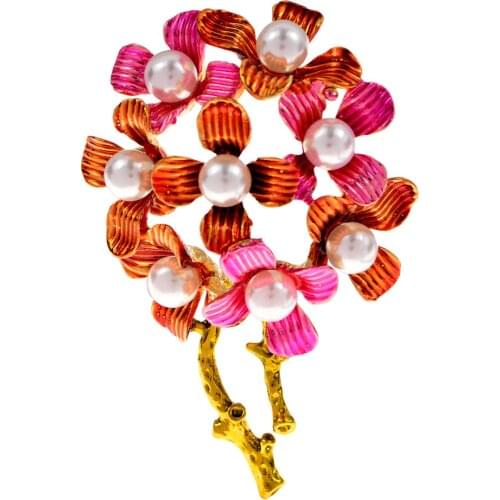 CINDY XIANG Enamel Flowers Brooches For Women Wedding Party Jewelry Alloy Plum Bossom Wintersweet Pearls Brooch Pin High Quality