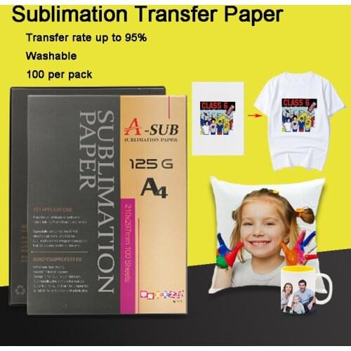 100 Sheets A4 A-sub 125g Heat Thermal Transfer Printing Paper Quick Dry for DIY T Shirt Glass Ceramic Metal Heat Press Machine