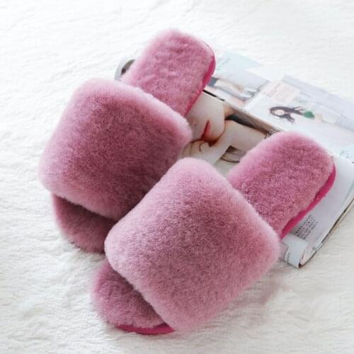 100% Natural Sheepskin Winter Warm Fur Slippers Women Home Shoes Indoor Slipper 2021 Luxury Wool Slippers Woman Casual Slippers