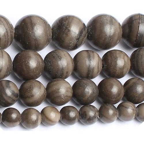 15"Strand Natural Stone Beads Smooth Black Wood Grain Stone Beads Round Loose Spacer Beads For Jewelry Making Bracelet 4-12mm