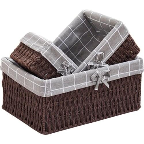 3PCS RattanStorage Basket Wicker Storage Bin Display Organizer For Bathroom Bedroom Kitchen Daily Storage