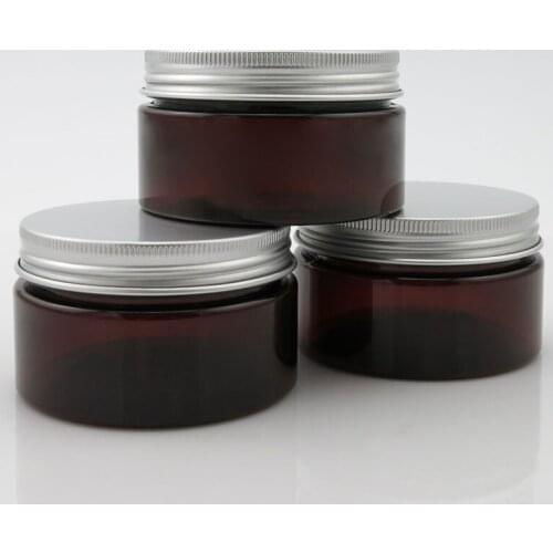 30pcs/Lot 100g Amber Plastic Cream Jar with Inner Seal and Metal Screw Lids 100ML Small Cosmetic Container