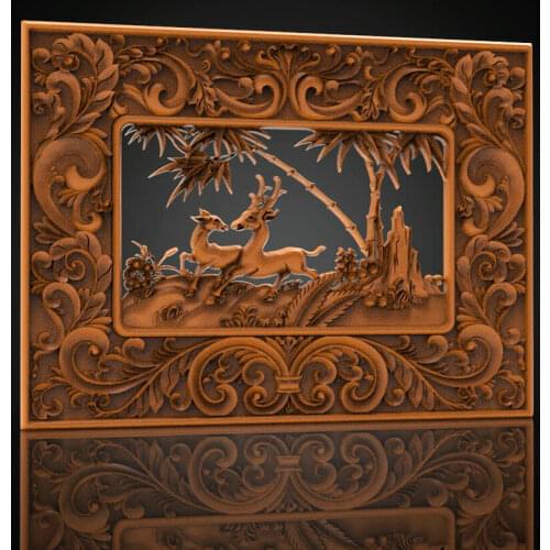 Elk in frame 3d Relief decor deer STL Model for CNC Router Engraver Carving Machine Relief Artcam Aspire