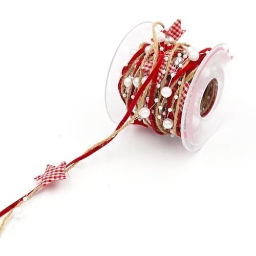 5m Star Bead Pearl Chain Ribbon Christmas Tree Decoration Home Wedding Party Handmade Gift Wrap Ribbon DIY Packaging Remp Rope