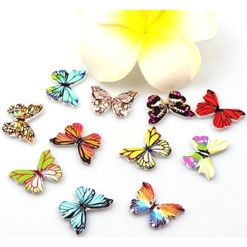 50PC 2 Holes 20X29mm Colorful Butterfly Wooden Buttons Fit Sewing And Scrapbooking Sewing Buttons For Craft DIY Mixe