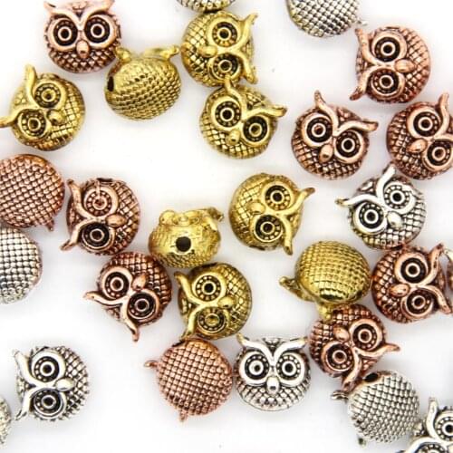 Ailatu 10 pcs/lot DIY Animal Owl Charm Beads Zinc Alloy Metal Silver Color Plated Spacer for Bracelet Jewelry