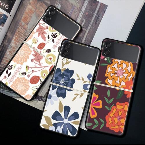 For Samsung Galaxy Z Flip 3 5G Case Luxury Matte Black Hard Phone Cover ZFlip 3 Shockproof Fundas Shell Flowers Green Vines Art