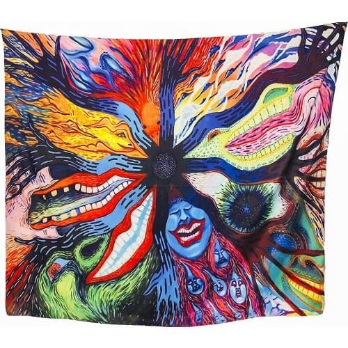 Black Acorn Psychedelic Face Tapestry Weird Trippy Unique Colorful Wall Hanging Freaky Mouth Snake Face Tree Nature