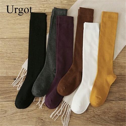 Urgot 3 Pairs Stockings Knee-length Womens Socks Spring Piled Pile Socks Cotton Ladies Japanese Cotton Stockings Candy Color