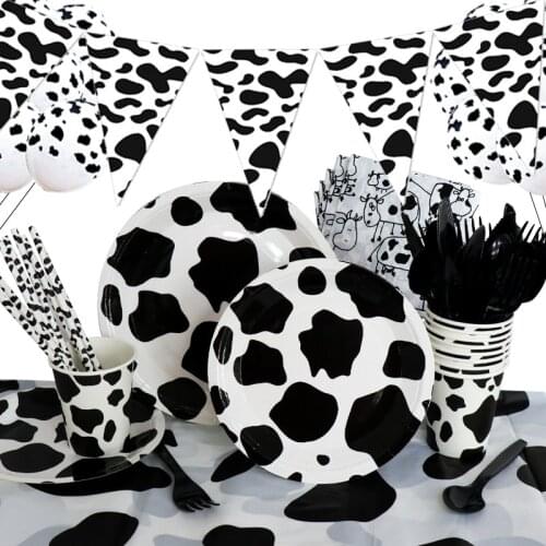 Milk Cow Print Party Supplies Cow Balloons Paper Plates Cups Napkins Farm Animal Happy Birthday Party Decorations Supplies