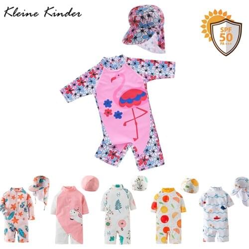Baby Swimwear Flamingo Unicorn Swimsuit for Girls UPF50 Anti UV Bathing Suit for Girl One Piece Toddler Rashguard with Sleeves