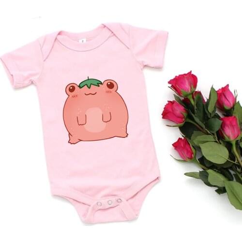 Frog Print Cute Pink Animal Baby Girl Clothes Cartoon Korean Trend Newborn Baby Boy Body Summer Urban Leisure Toddler Bodysuit
