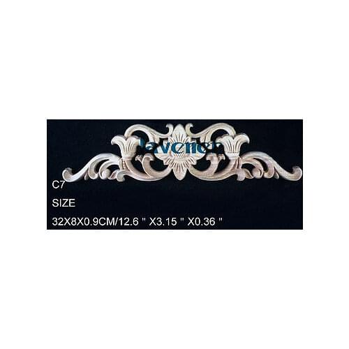 C7 -32x8x0.9cm Wood Carved Long Onlay Applique Unpainted Frame Door Decal Working carpenter Flower