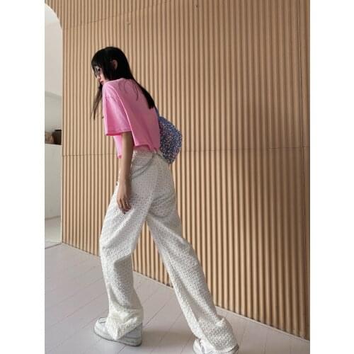 European Spring Autumn New Loose Distressed Hollow Design Hole All-match White Straight Jean Women Pants Fashion Streetwear 2021