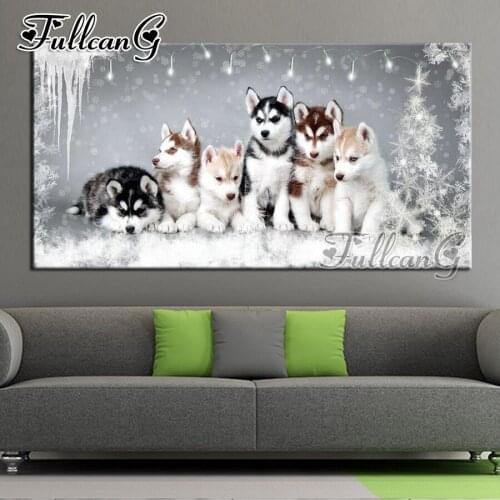 FULLCANG full square/round drill 5d diy large diamond paintings husky winter mosaic embroidery dog animal cross stitch kit FC571