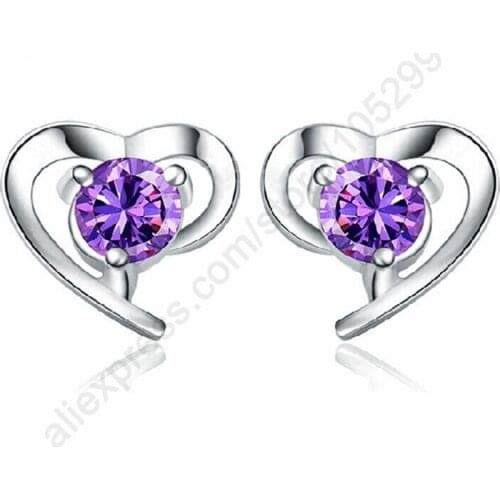 Wholesale Jewelry 925 Stering Silver Cubic Zircon Heart Stud Earrings Women Jewelry Collections Hot
