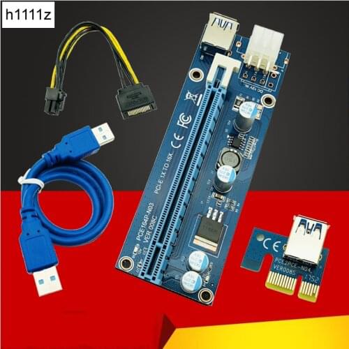 008C PC PCIe PCI-E PCI Express Riser Card 1x to 16x USB 3.0 Data Cable SATA to 6Pin IDE Molex Power Supply for BTC Miner Machine