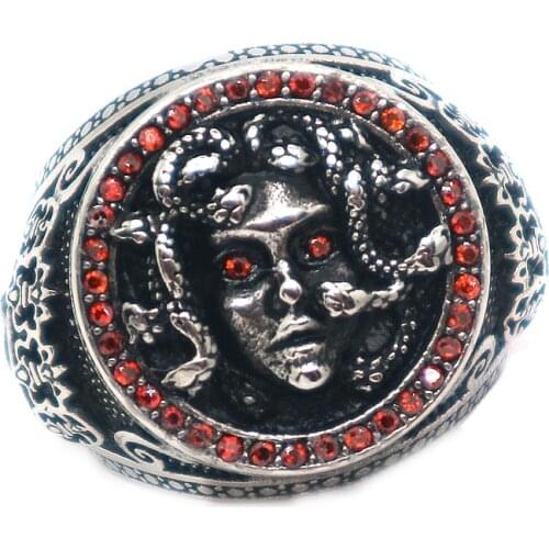 Unisex 316L Stainless Steel Cool Red Stone King Skull Medusa Ring